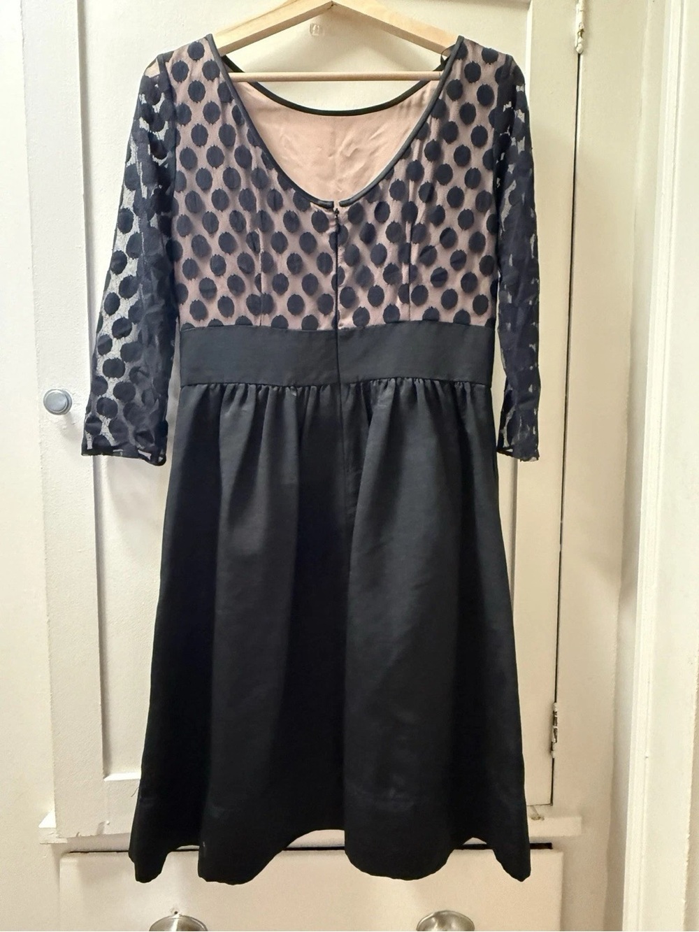 Eliza J Black and Nude Polka Dot Fit-and-Flare Dress